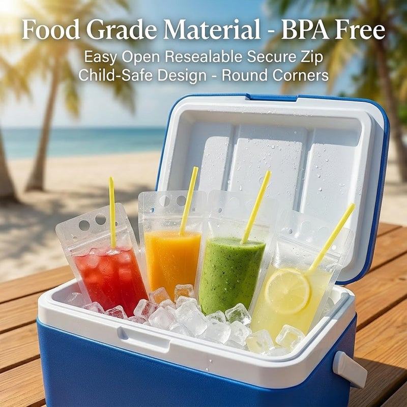 C CRYSTAL LEMON 100PCS Reclosable Alcohol Pouches with Straws & Funnel, Leakproof Drink Bags for Juice, Smoothies, Cocktails, Slushies - Image 4